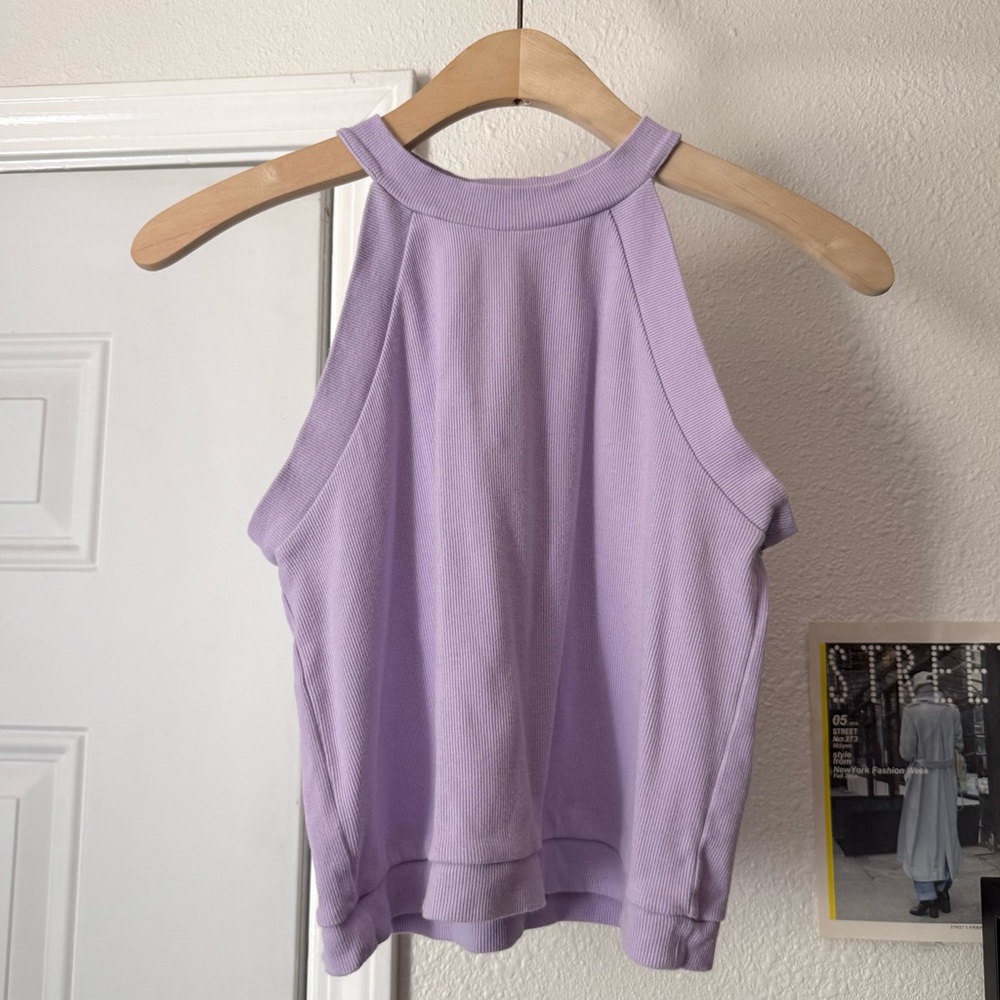 SHINY BY NATURE lilac lavender purple cotton rib knit high neck cropped tank top